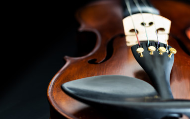 close up violin strings detail with black background top view wallpaper