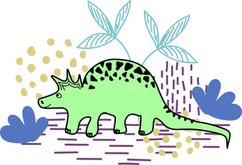 Dinosaur in doodle flat style.
