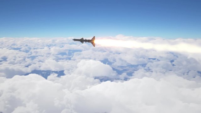 Missile fly above the clouds