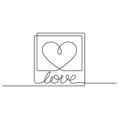 Continuous line drawing. Card with heart. Love. Black isolated on white background. Hand drawn vector illustration. 