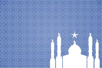 The outline of a Muslim mosque on a light blue background. National patterns. Ready-made template for muslim holiday.