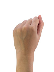 Obraz premium White woman's left hand fist isolated on a white background with clipping path