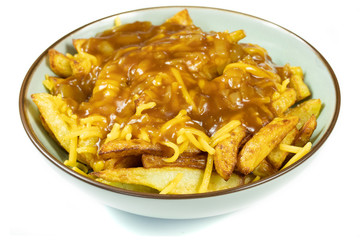plat canadien Poutine (frites, cheddar et sauce brune)