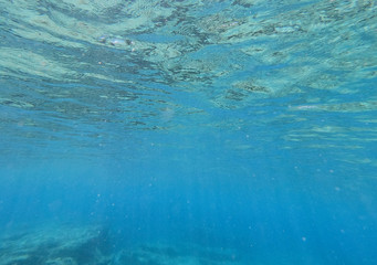 The surface of the water from under the water close-up.