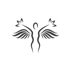 healthy lifestyle people with wings vector icon logo illustration