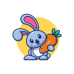 Obraz na płótnie Canvas Cute Rabbit And Carrot Vector Icon Illustration. Bunny Logo Mascot Cartoon Character. Animal Logo Concept White Isolated. Flat Cartoon Style Suitable for Web Landing Page, Banner, Flyer, Sticker, Card