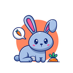 Fototapeta na wymiar Cute Rabbit And Carrot Vector Icon Illustration. Bunny Logo Mascot Cartoon Character. Animal Logo Concept White Isolated. Flat Cartoon Style Suitable for Web Landing Page, Banner, Flyer, Sticker, Card