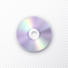 Compact disc for record data isolated on transparent background. Holographic golden disk icon. Vector graphic iridescent neon music cd or dvd template - obrazy, fototapety, plakaty