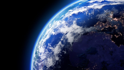 The Earth Space Planet 3D illustration background. City lights on planet. elements from NASA