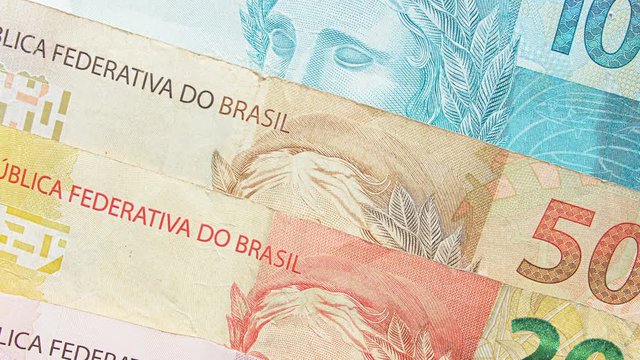Brazilian currency. Brazil BRL bank notes. 10, 20, 50, 100 Reais. Money from Brazil, Brazilian real bank notes.