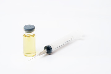  vaccine with syringe on white background