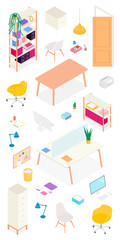 Fototapeta premium Set of isometric furniture and accessories. Vector collection. Illustration in flat design.