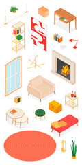 Set of isometric furniture and accessories. Vector collection. Illustration in flat design.