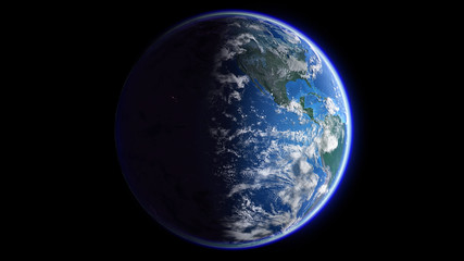 Naklejka na ściany i meble The Earth Space Planet 3D illustration background. City lights on planet. elements from NASA