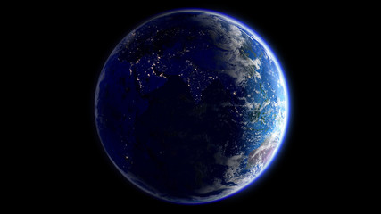 The Earth Space Planet 3D illustration background. City lights on planet. elements from NASA