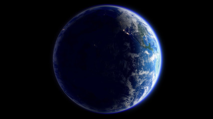 The Earth Space Planet 3D illustration background. City lights on planet. elements from NASA