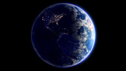 The Earth Space Planet 3D illustration background. City lights on planet. elements from NASA
