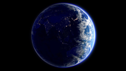 The Earth Space Planet 3D illustration background. City lights on planet. elements from NASA