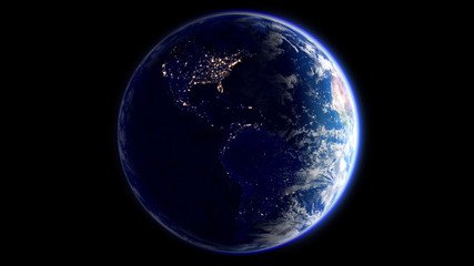 The Earth Space Planet 3D illustration background. City lights on planet. elements from NASA