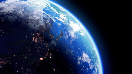The Earth Space Planet 3D illustration background. City lights on planet. elements from NASA