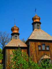 Old wooden orthodox church from Pirogovo aread near Kyiv city. 