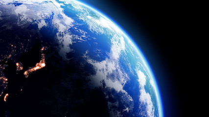 The Earth Space Planet 3D illustration background. City lights on planet. elements from NASA