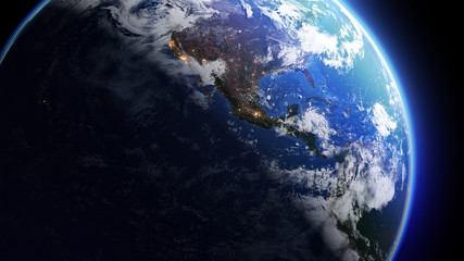 The Earth Space Planet 3D illustration background. City lights on planet. elements from NASA