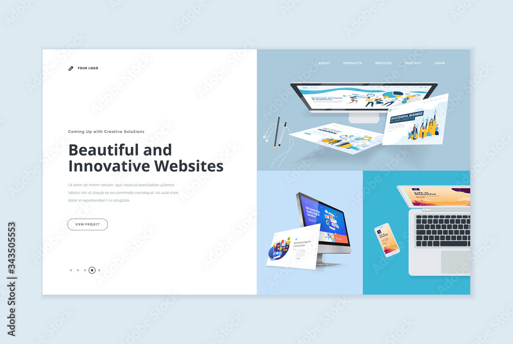 Wall mural website template design. modern vector illustration concept of web page design for website and mobil