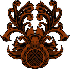 illustration of flower design for carved decorations in wood