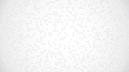 Simple white background. Random pixel pattern. Gray gradient backdrop. Abstract geometric presentation template