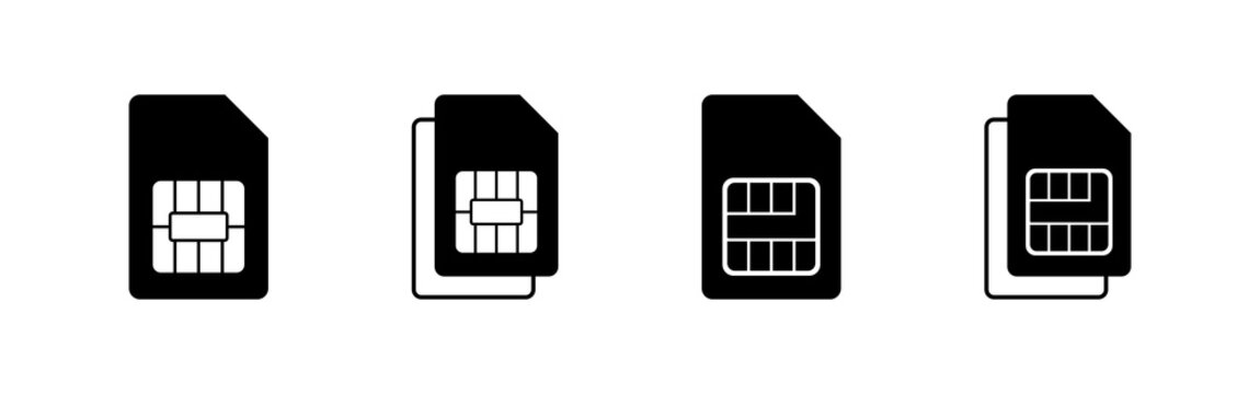 Sim card icons set vector. Mobile slot icon. Mobile cellular phone sim card chip. dual simcard