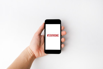 Quarantine and warning, attention, outbreak alert notification on mobile and smart watches devices. Stay at home advice to stop coronavirus COVID-19 spreading. Global pandemic Covid -19 prevention