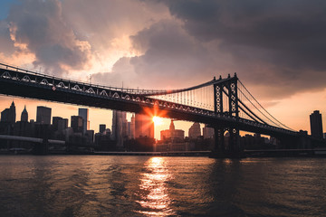 Williamsburg Bridge Panorama at sunset on Manhattan New York City 