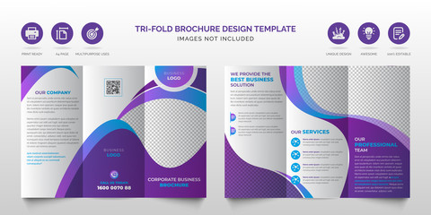Professional corporate modern blue and purple multipurpose tri-fold brochure or best business trifold brochure design template 