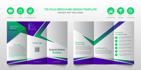 Professional corporate modern blue and green multipurpose tri-fold brochure or best business trifold brochure design template 