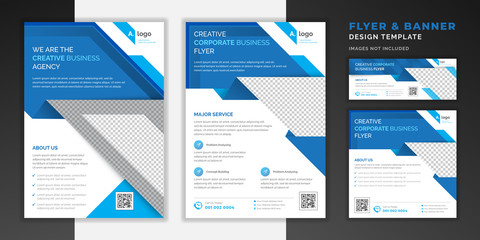 Blue color abstract creative modern professional double sided business flyer or corporate brochure design template