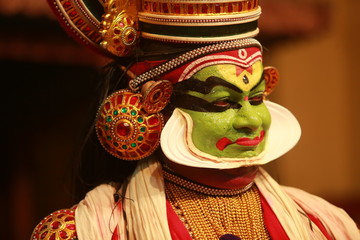 Kathakali, the most beautiful Art form of Kerala, God's own Country.facial expression of famous indian classical dance kathakali. which is performed at south indian state of kerala.