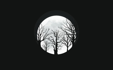Frame from silhouettes of bare branches of trees on full moon background
