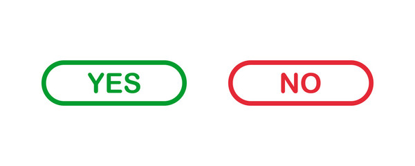 green yes and red no buttons, rounded rectangle thin line vector signs