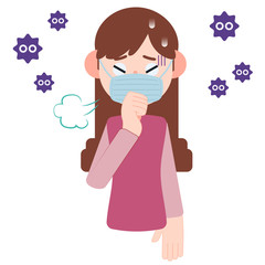 咳をする医療マスクをした女性