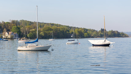 Sailboats anchoring at Ammersee (Lake Ammer)