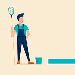 Pool cleaner. Flat style vector illustration.