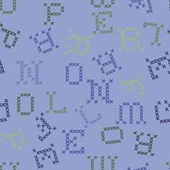 seamless purple and green letters pattern print background design