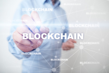 Fototapeta premium Blockchain technology, FIntech, Bitcoin, Cryptocurrency. Business Internet concept.