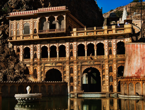 Galtaji Pool and Galta Ji, The Monkey Temple Near The Pink City, Jaipur, Rajasthan, India