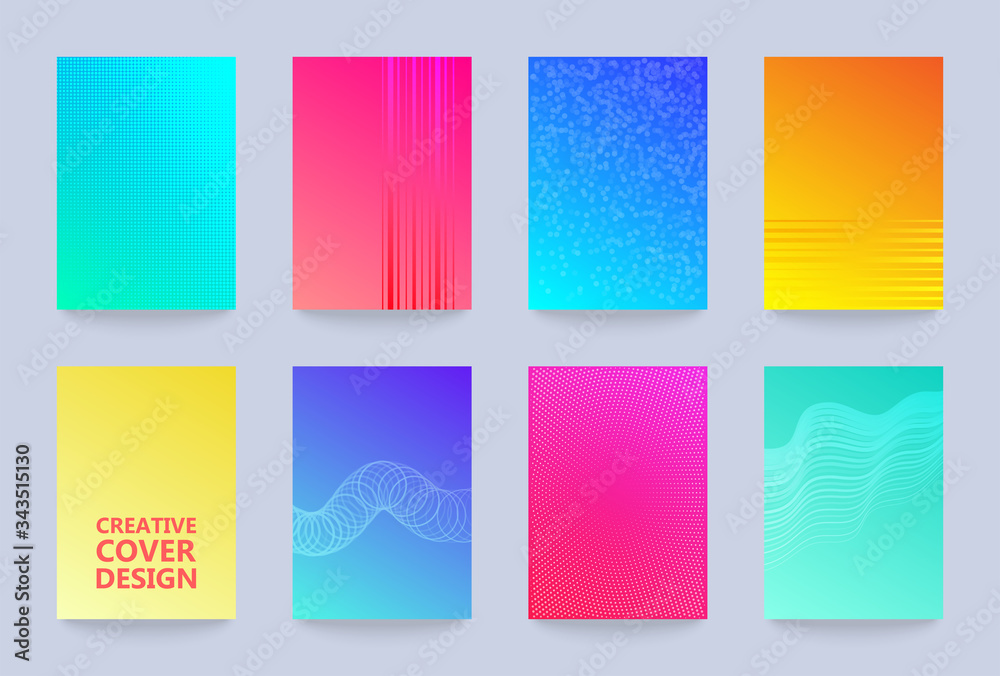 Poster vector halftone cover design templates set. layout set for covers of books, albums, notebooks, repor