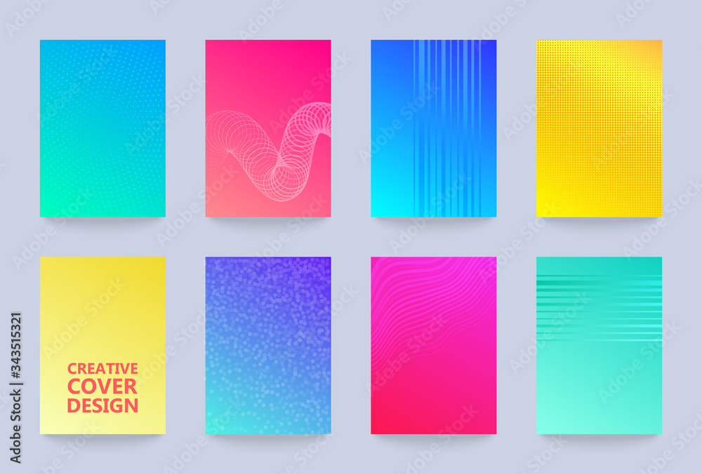 Poster vector halftone cover design templates set. layout set for covers of books, albums, notebooks, repor