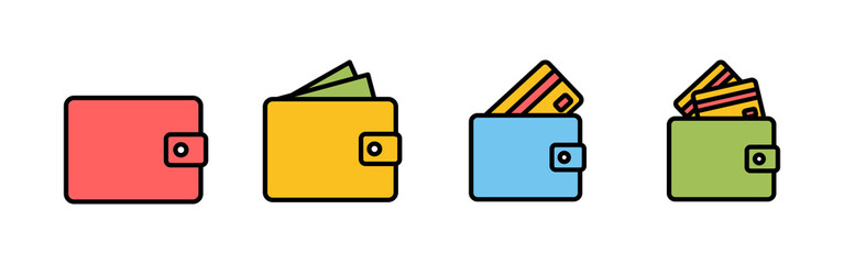 Wallet Icons set in trendy flat style. money wallet icon