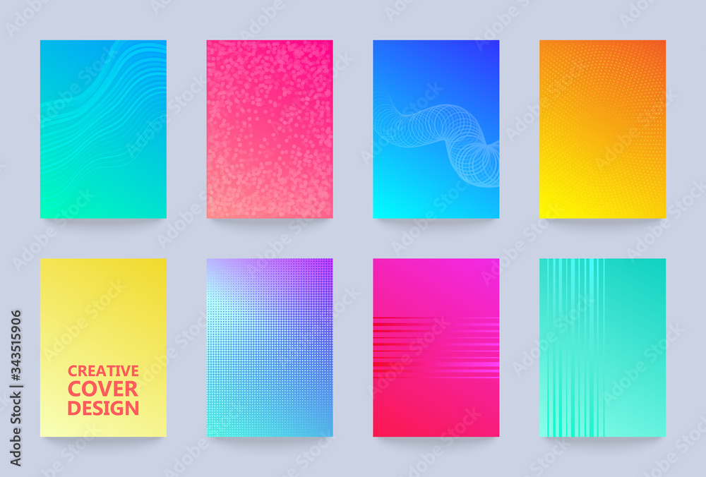 Aufkleber Vector halftone cover design templates set. Layout set for covers of books, albums, notebooks, reports, magazines. Dot halftone gradient effect, modern abstract design. Geometric mock-up texture