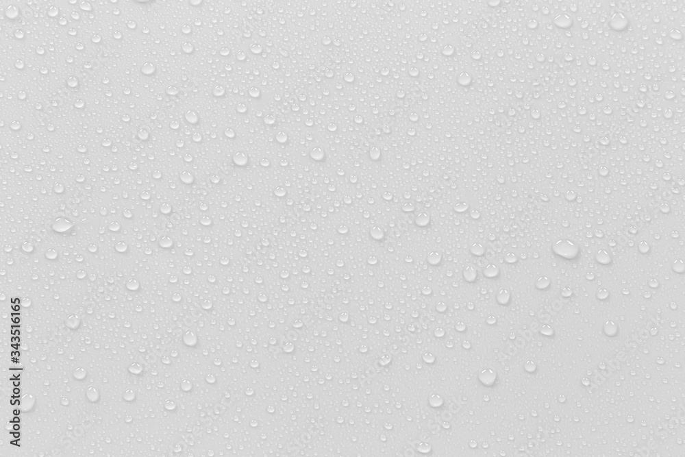 Poster The concept of raindrops falling on a gray background Abstract wet white surface with bubbles on the surface Realistic pure water droplet water drops for creative banner design